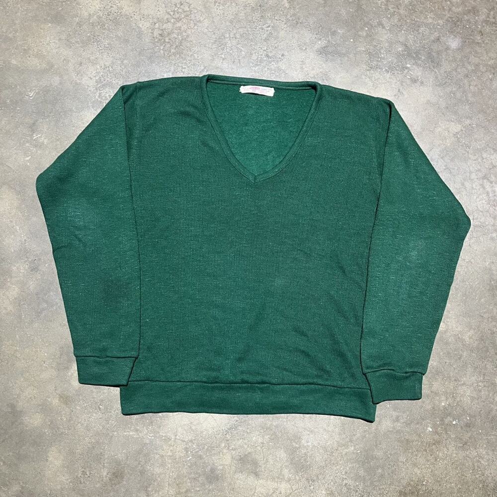 Vintage 60s Champion Doran Green Rayon V-Neck Sweater